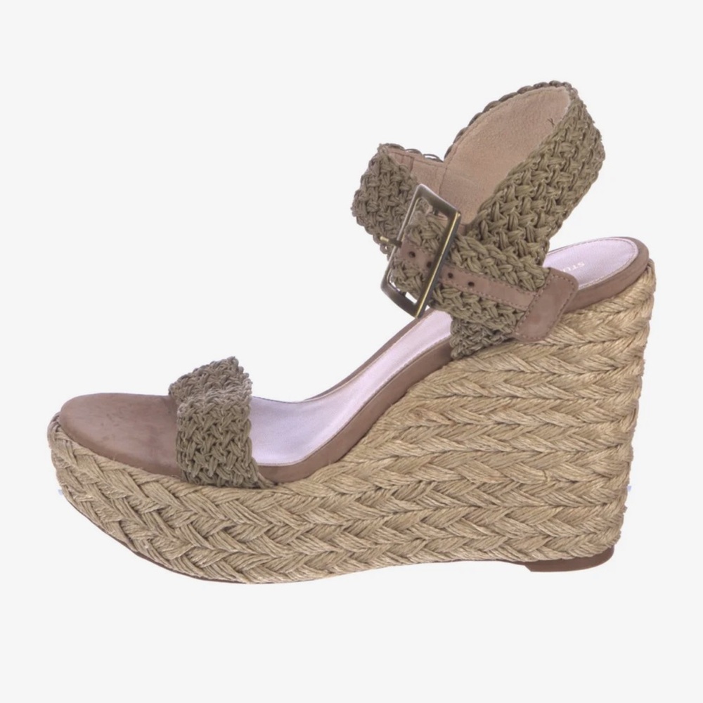 STUART WEITZMAN Alex Lo Swamp Crochet Espadrille Wedge 9.5 Sandal Platform Shoe